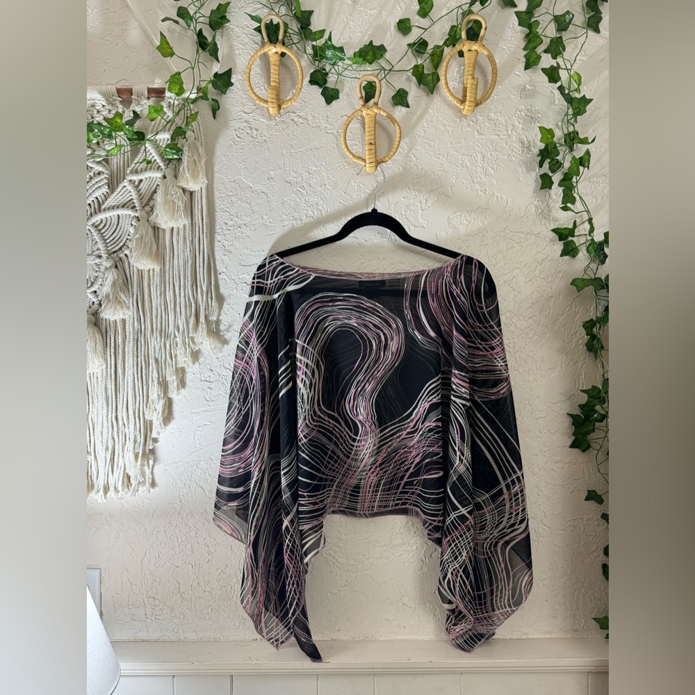 Vintage Y2K 90’S Black & Pink One Size Poncho With Side Slits Retro Streetwear - Picture 11 of 11